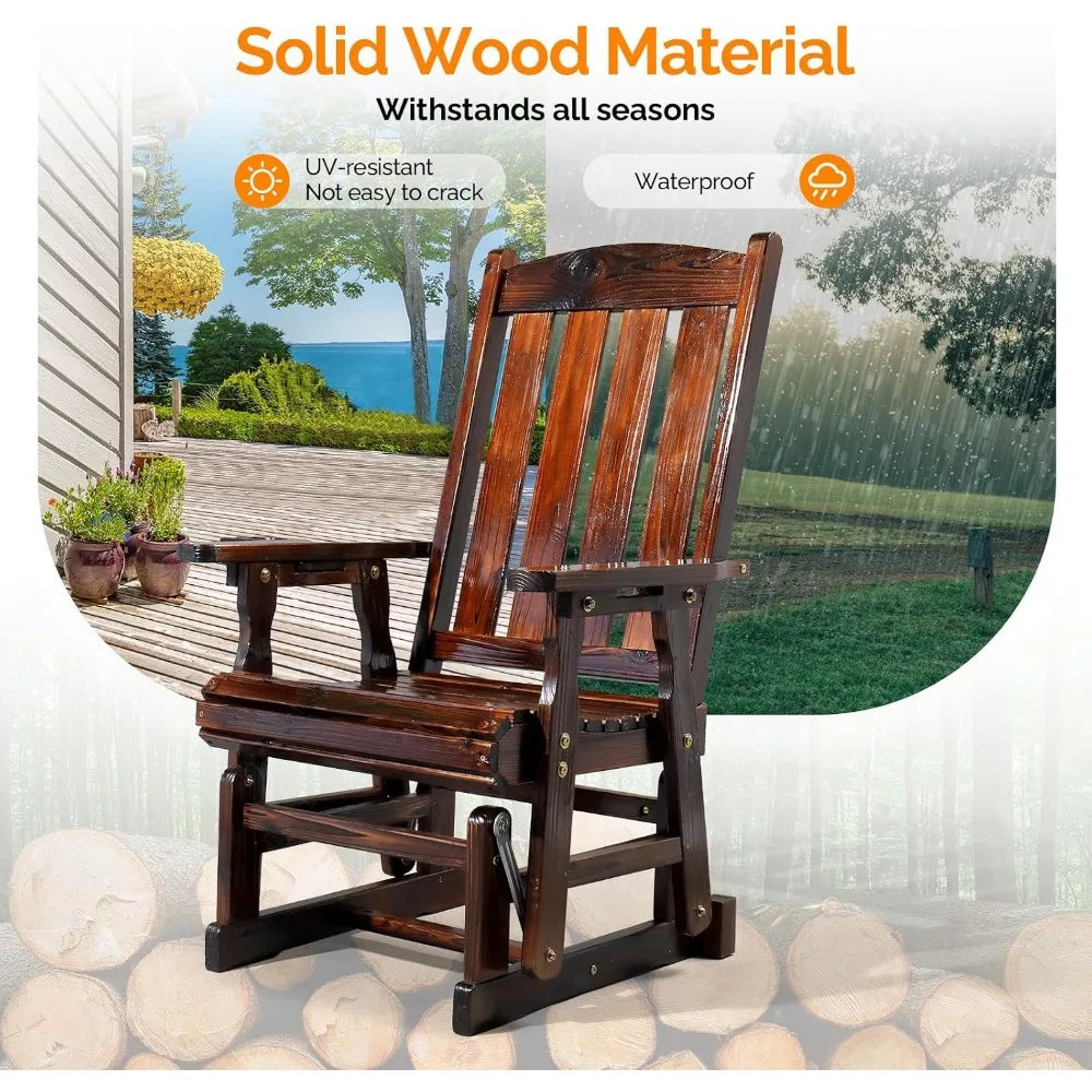 Rustic Outdoor Bamboo Glider Chair With Cup Holder And Smooth Rocking