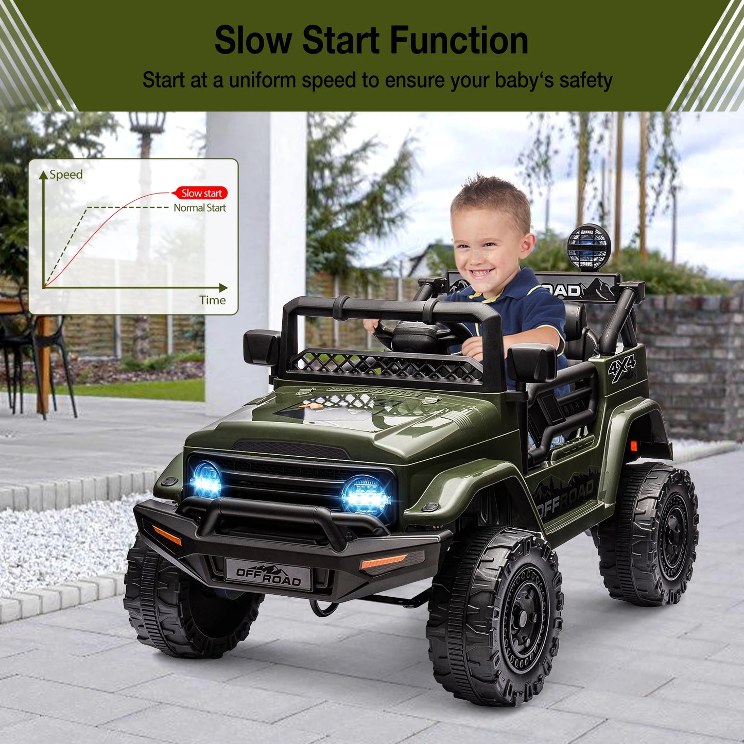 HiMISS 12V Kids Ride On Truck With Remote Control Bluetooth Lights