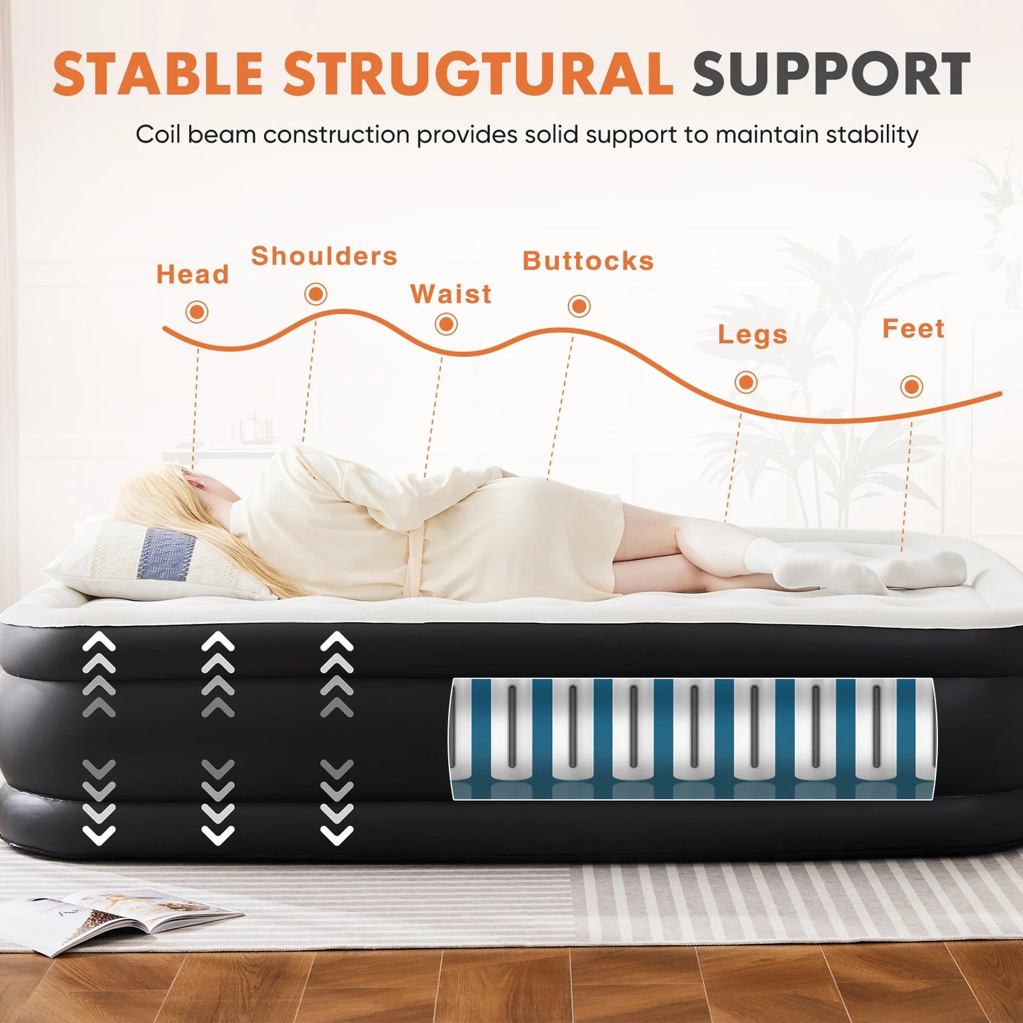 JHK Air Mattress Double Height With Non Slip Bottom
