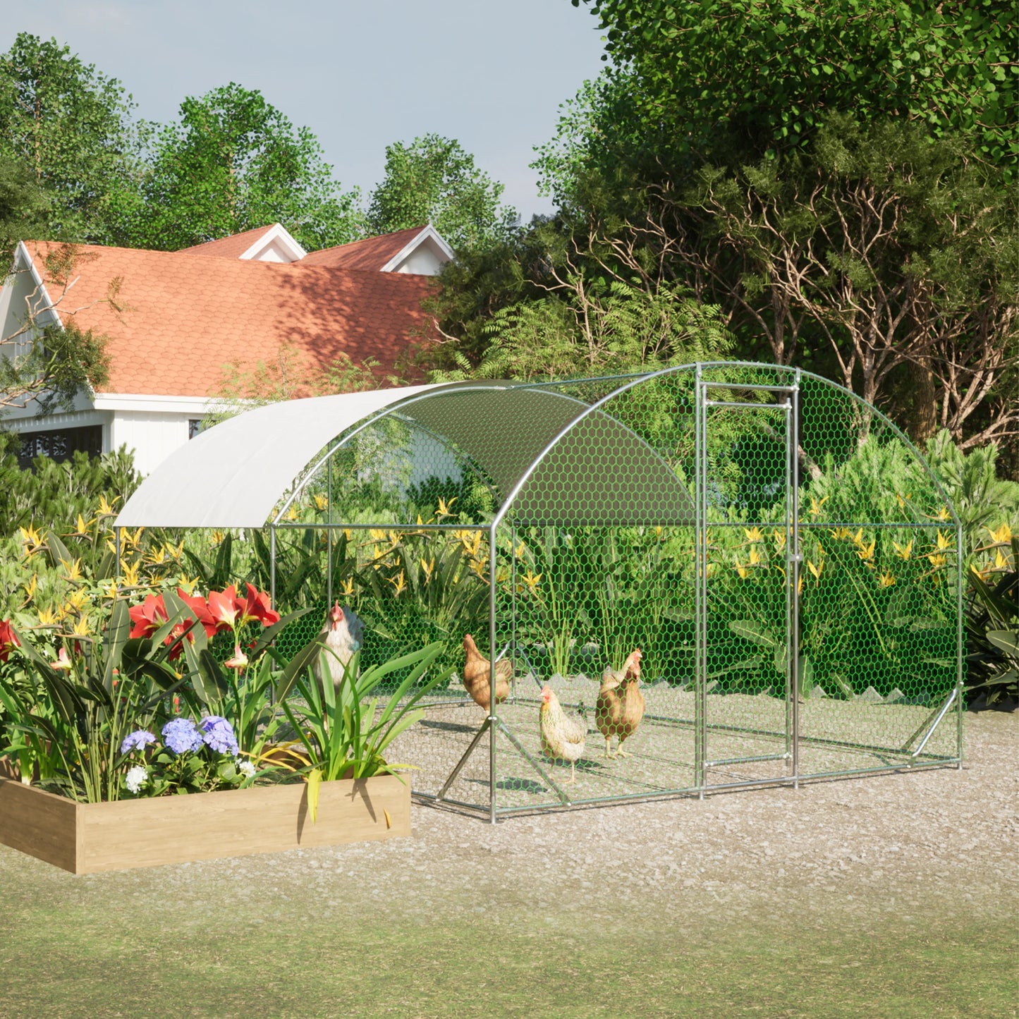 Iron Chicken Coop With Metal Run And Waterproof UV Cover
