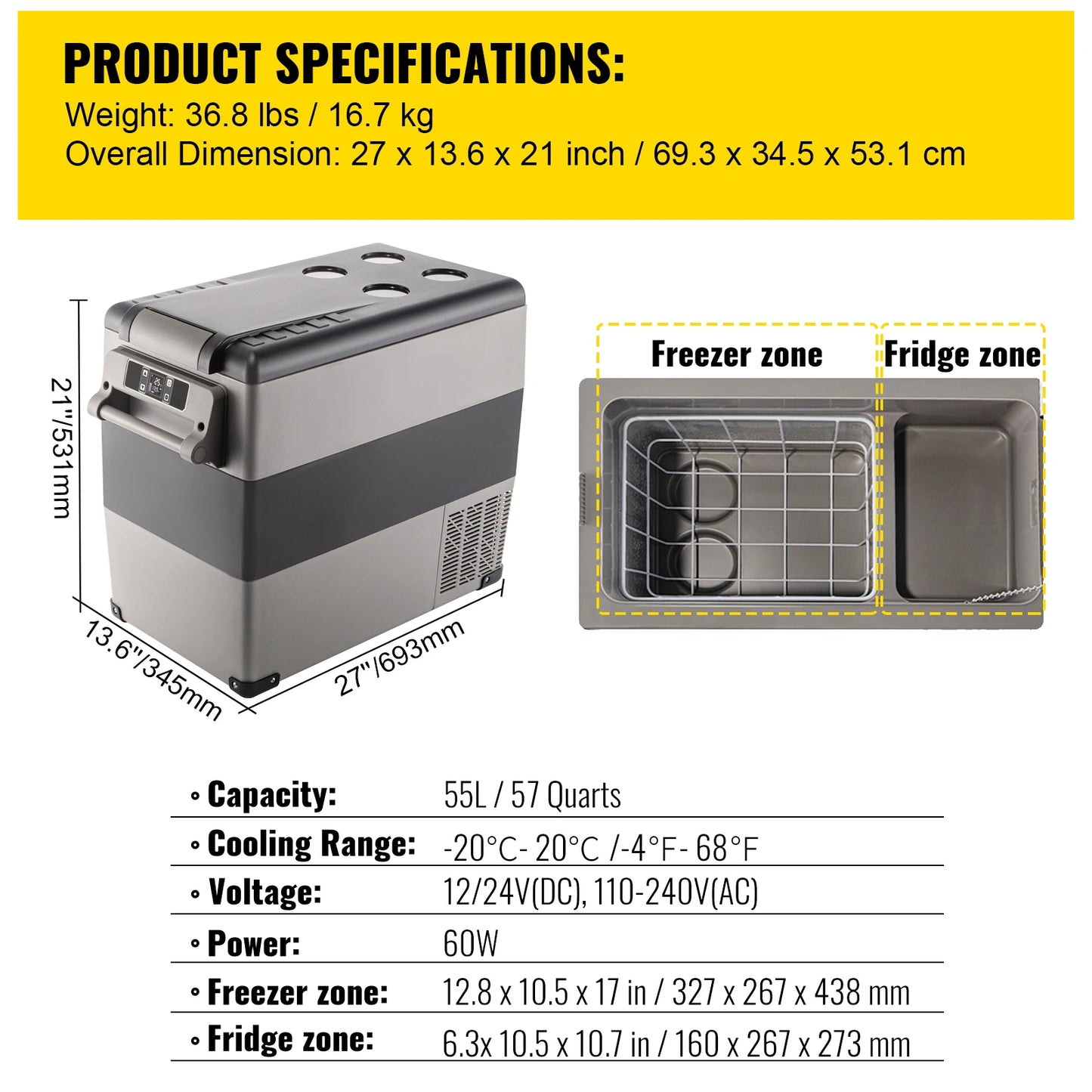VEVOR Car Refrigerator Portable Compressor Cooler DC 110 240V