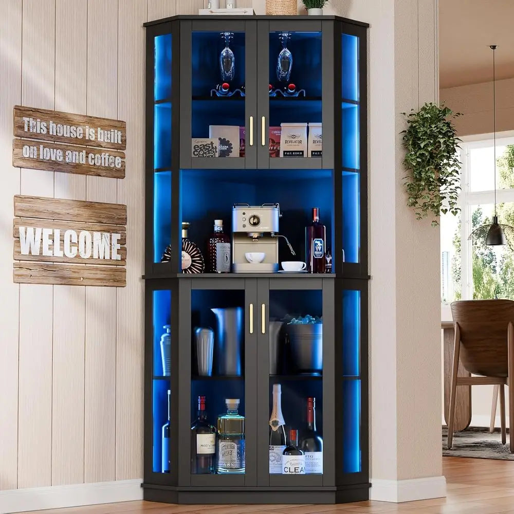 LISM LED Bar Cabinet With Glass Door And Glasses Rack