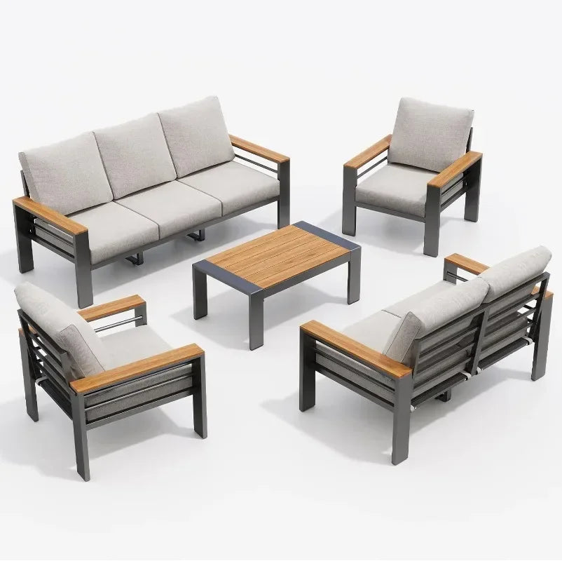 Aluminum Outdoor Patio Furniture Set 7 Seat Sectional With Coffee Table