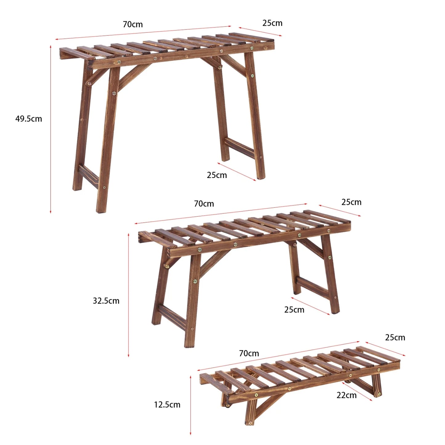 Three Tier Wood Ladder Shelf Plant Stand For Garden Balcony