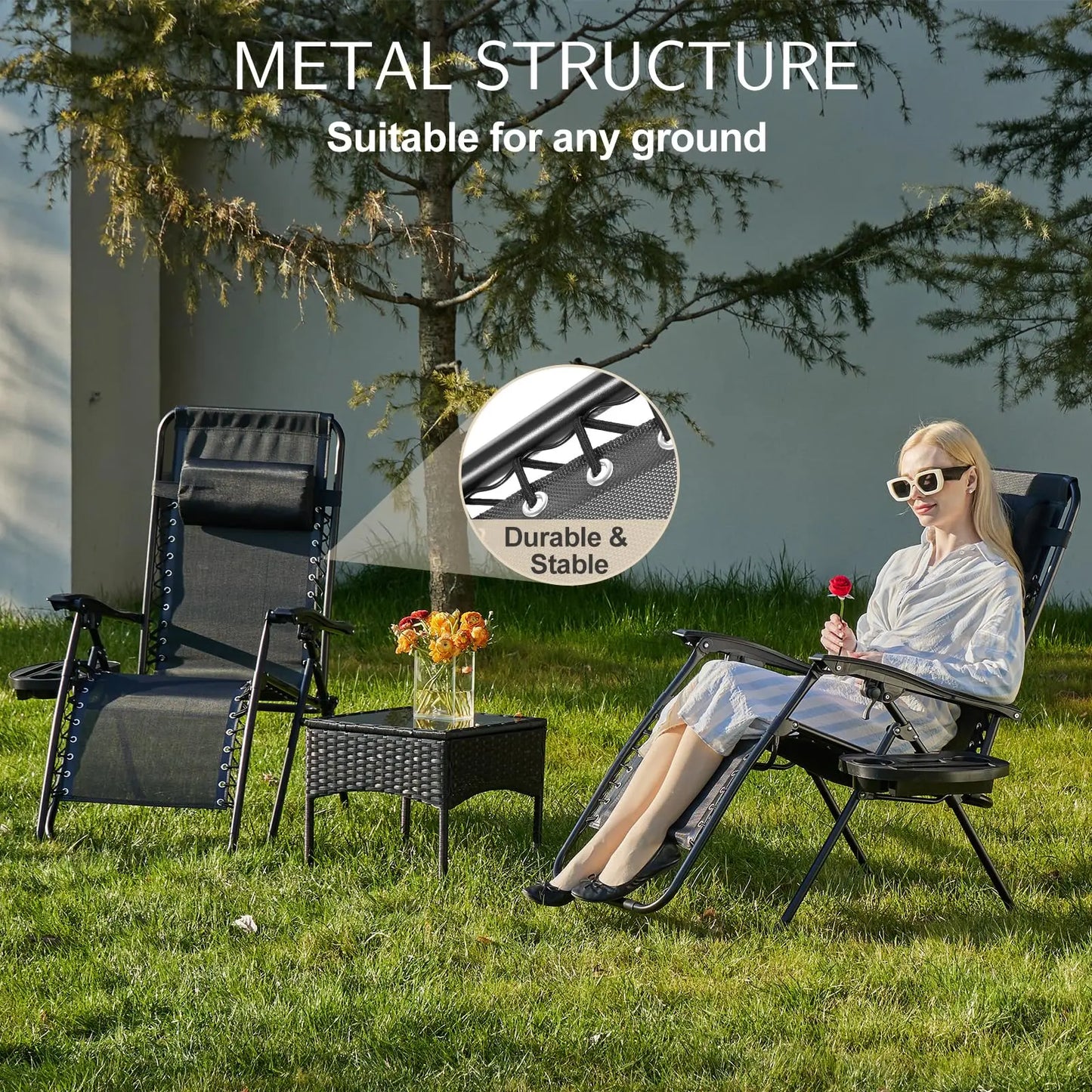 JHK Zero Gravity Two Pack Portable Recliners for Outdoor Patio