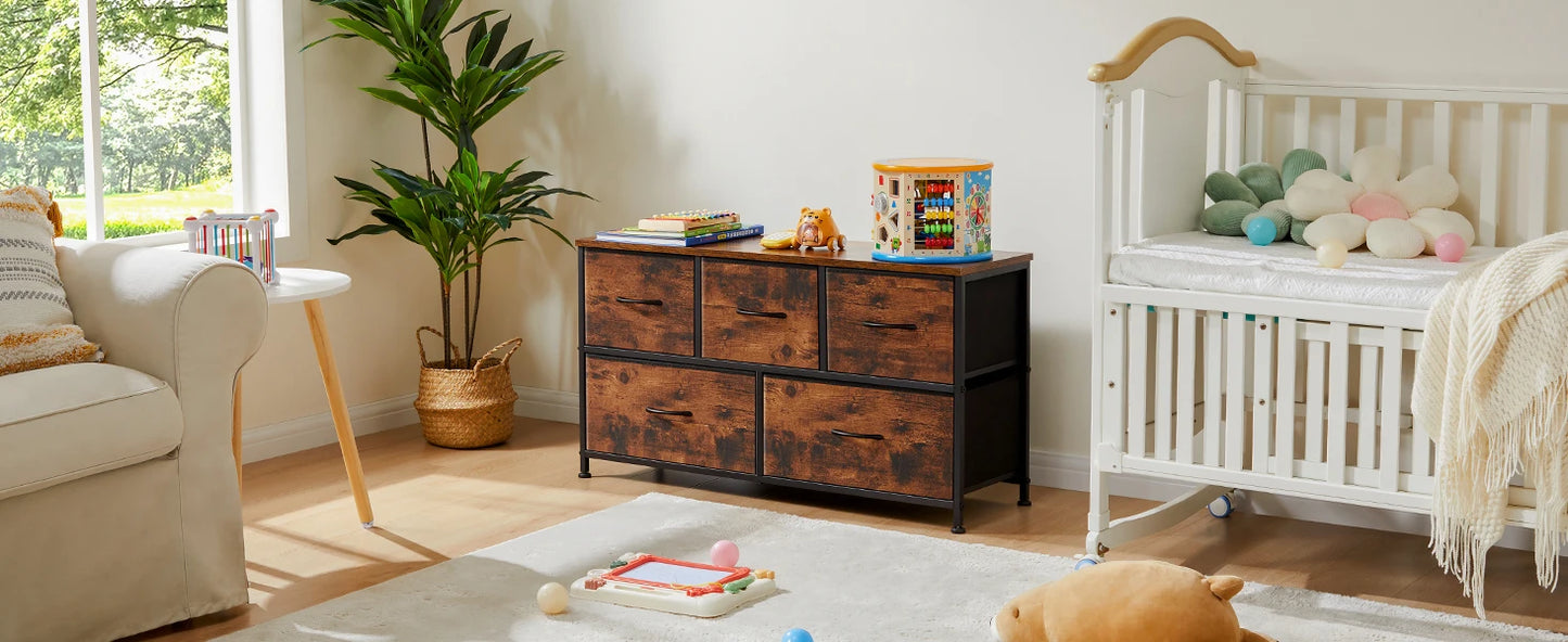 JHK Living Room Display Cabinet With Five Fabric Drawers