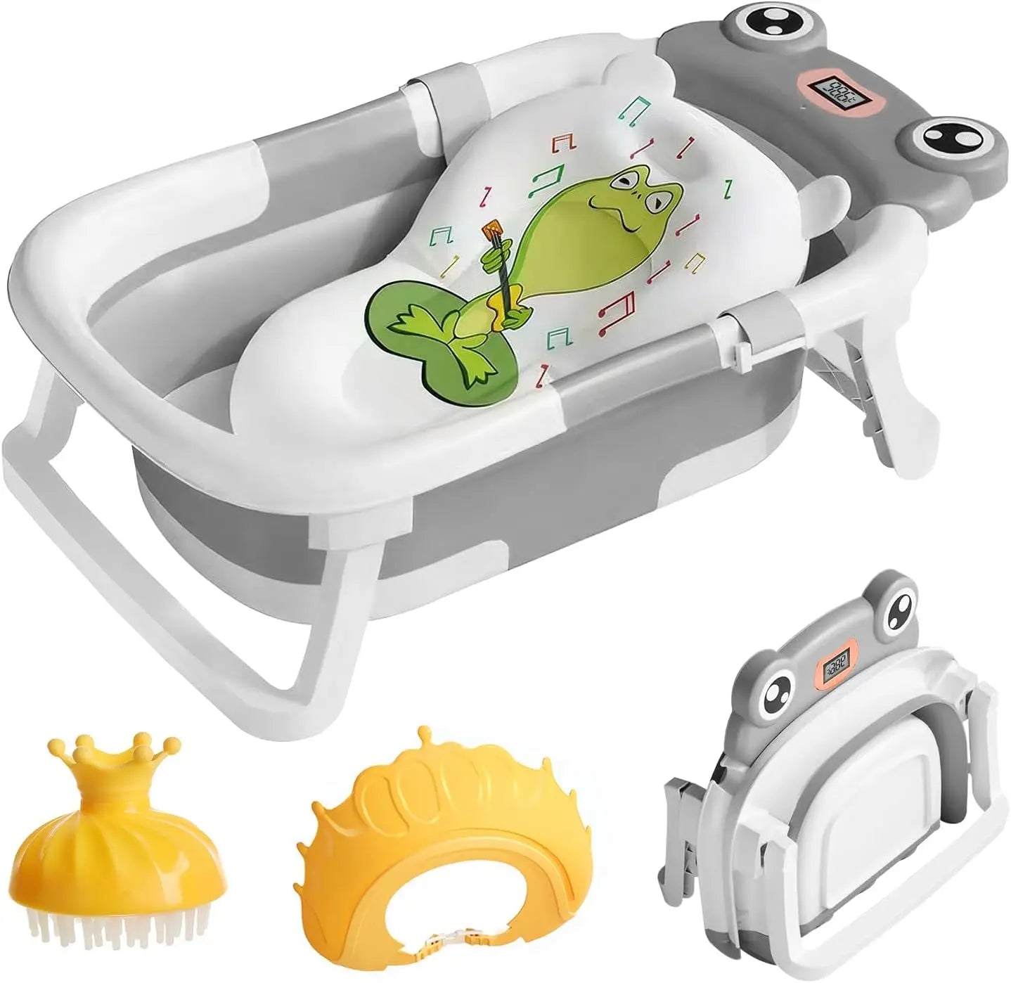 Baby Bath Tub With Cushion Thermometer Foldable Design