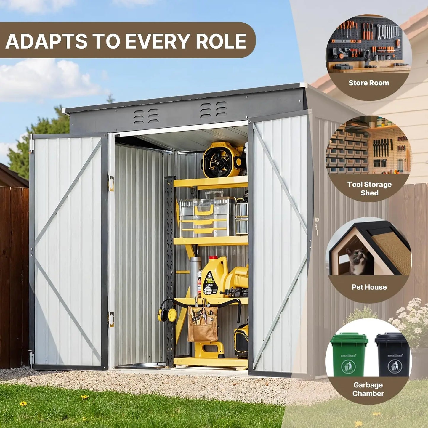 Metal Outdoor Storage Cabinet With Lockable Double Doors Waterproof