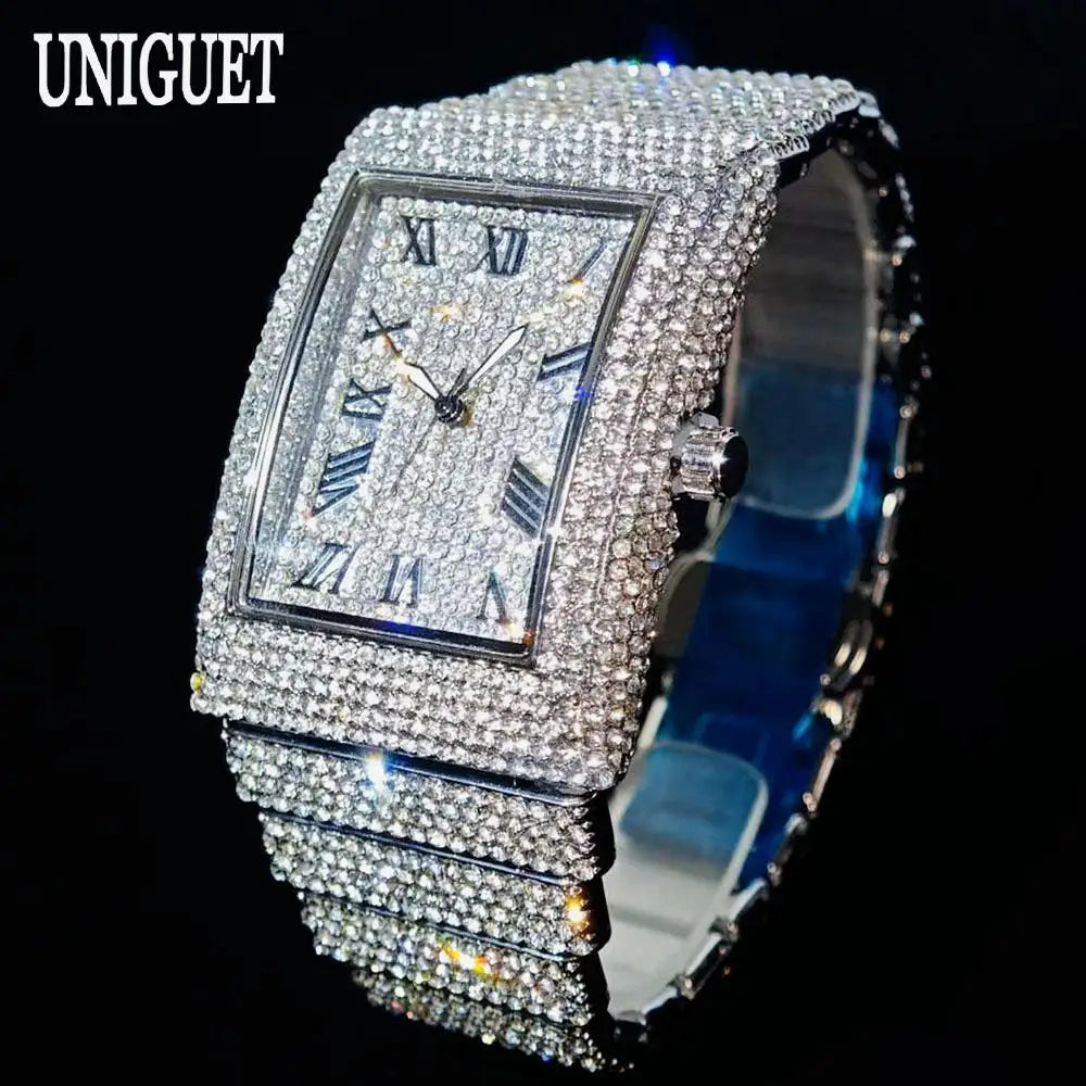 Ditaling Luxury Men Rectangle Stainless Steel Wristwatch With Calendar