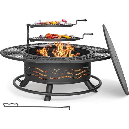 Panovue Outdoor Steel Fire Pit With Double Cooking Grates