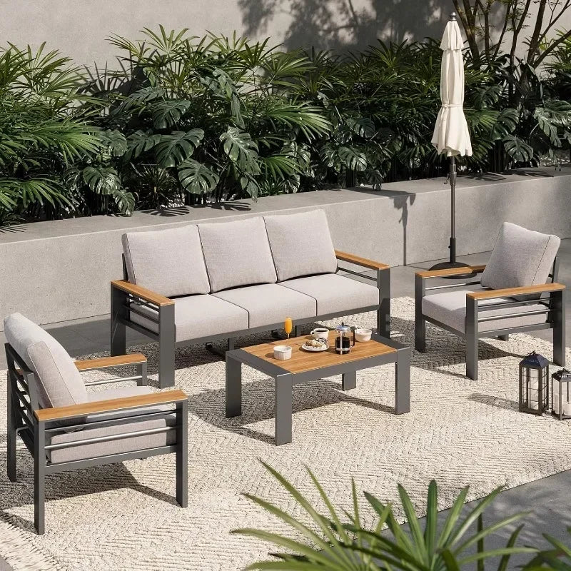 Aluminum Outdoor Patio Furniture Set 7 Seat Sectional With Coffee Table