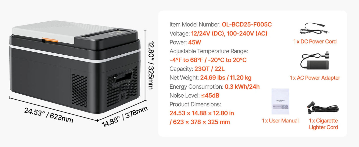 VEVOR Car Refrigerator Portable Compressor Cooler DC 110 240V