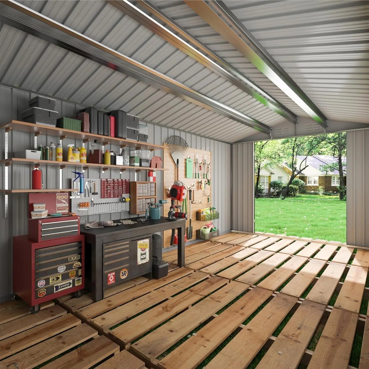 Metal Outdoor Storage Shed With Lockable Doors For Garden Tools