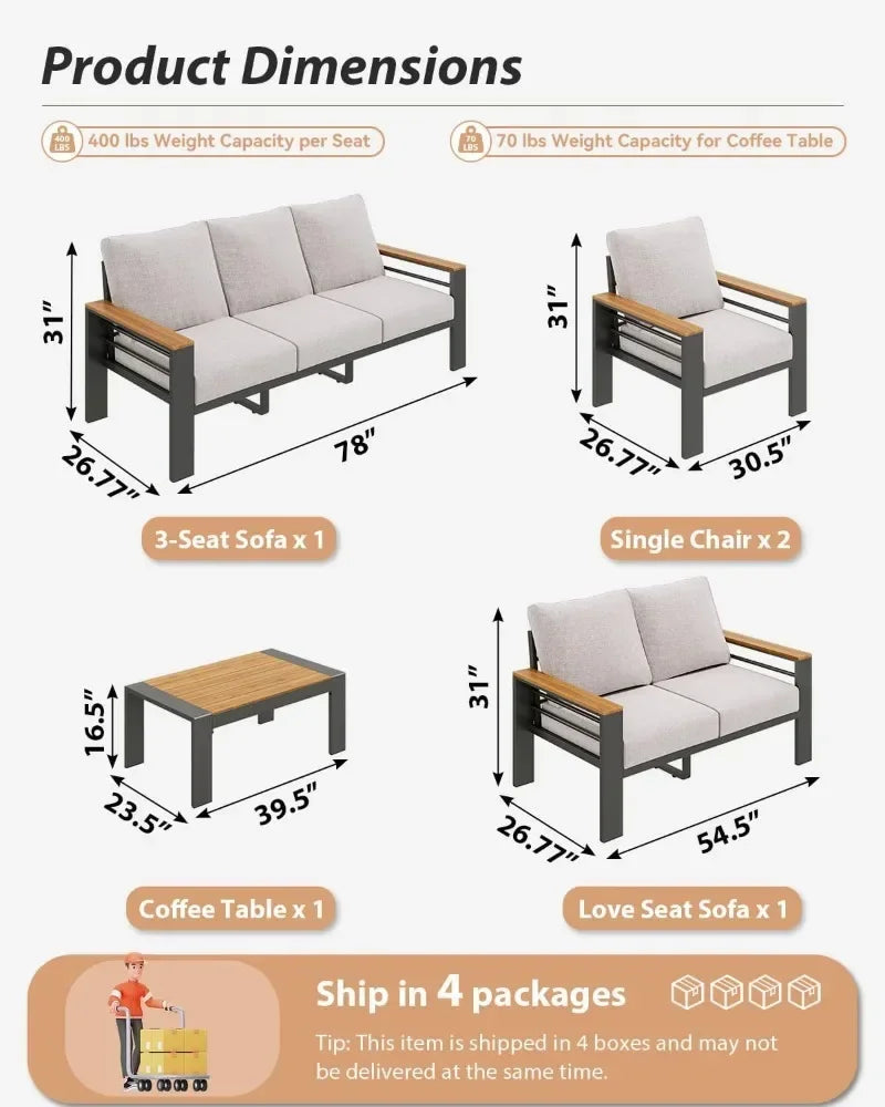 Aluminum Outdoor Patio Furniture Set 7 Seat Sectional With Coffee Table