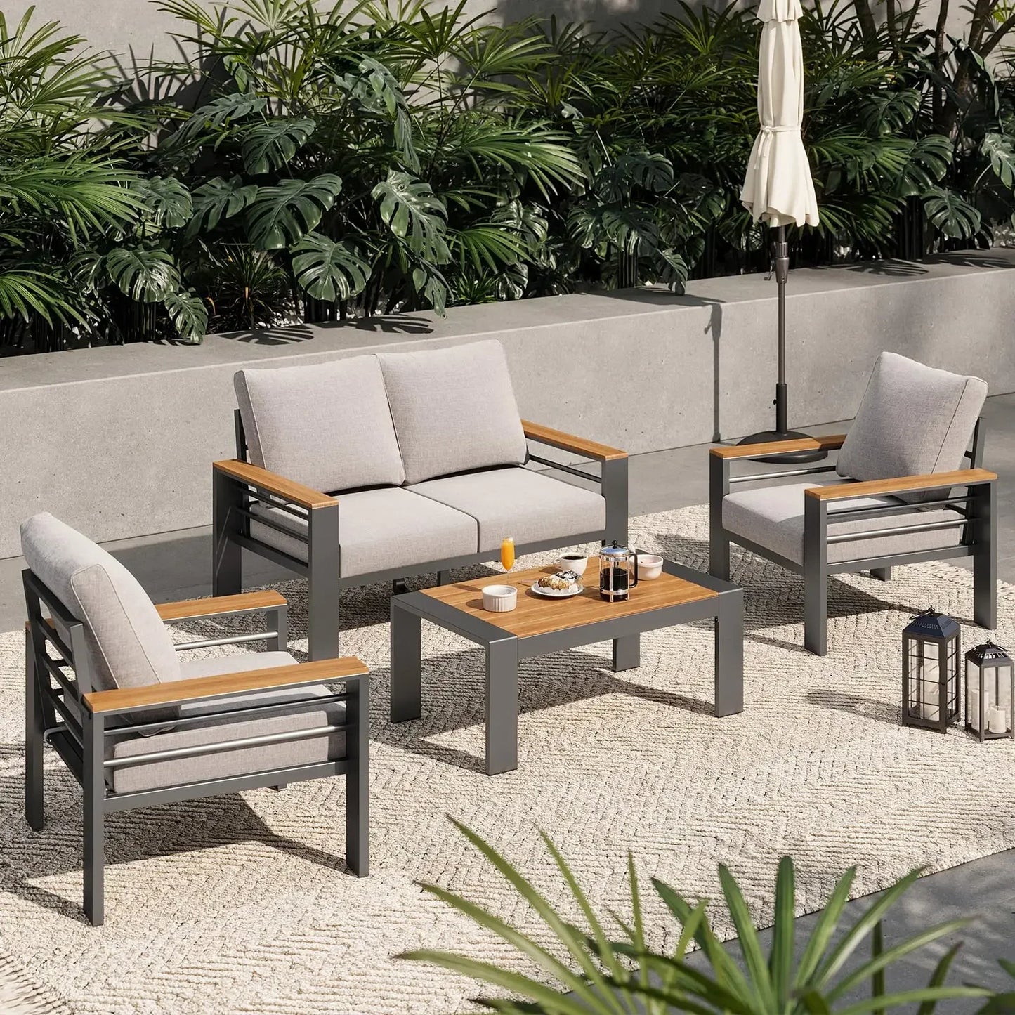 Aluminum Outdoor Patio Furniture Set 7 Seat Sectional With Coffee Table