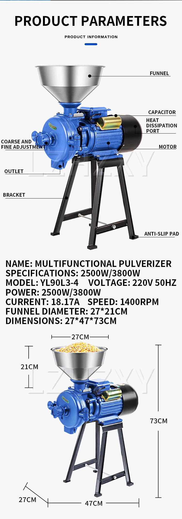 LZHZXY 220V Corn Grinder Multifunctional Dry And Wet Mill
