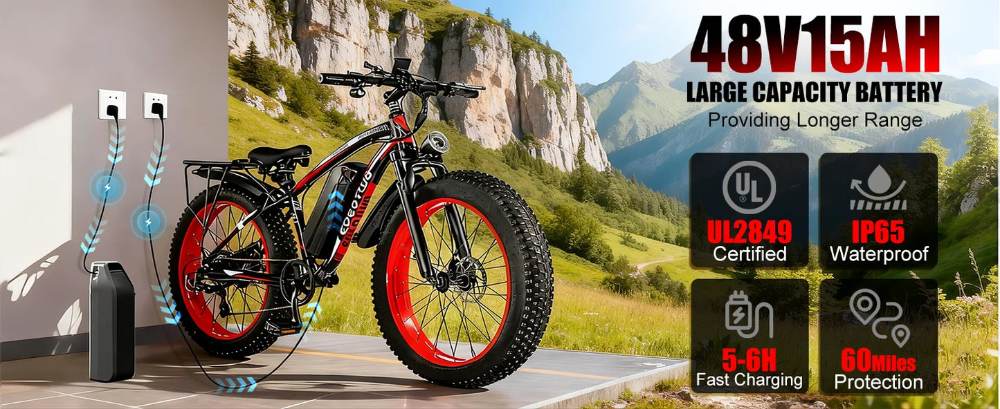 EOEOTWOC 1500W Fat Tire Electric Mountain Ebike 34MPH