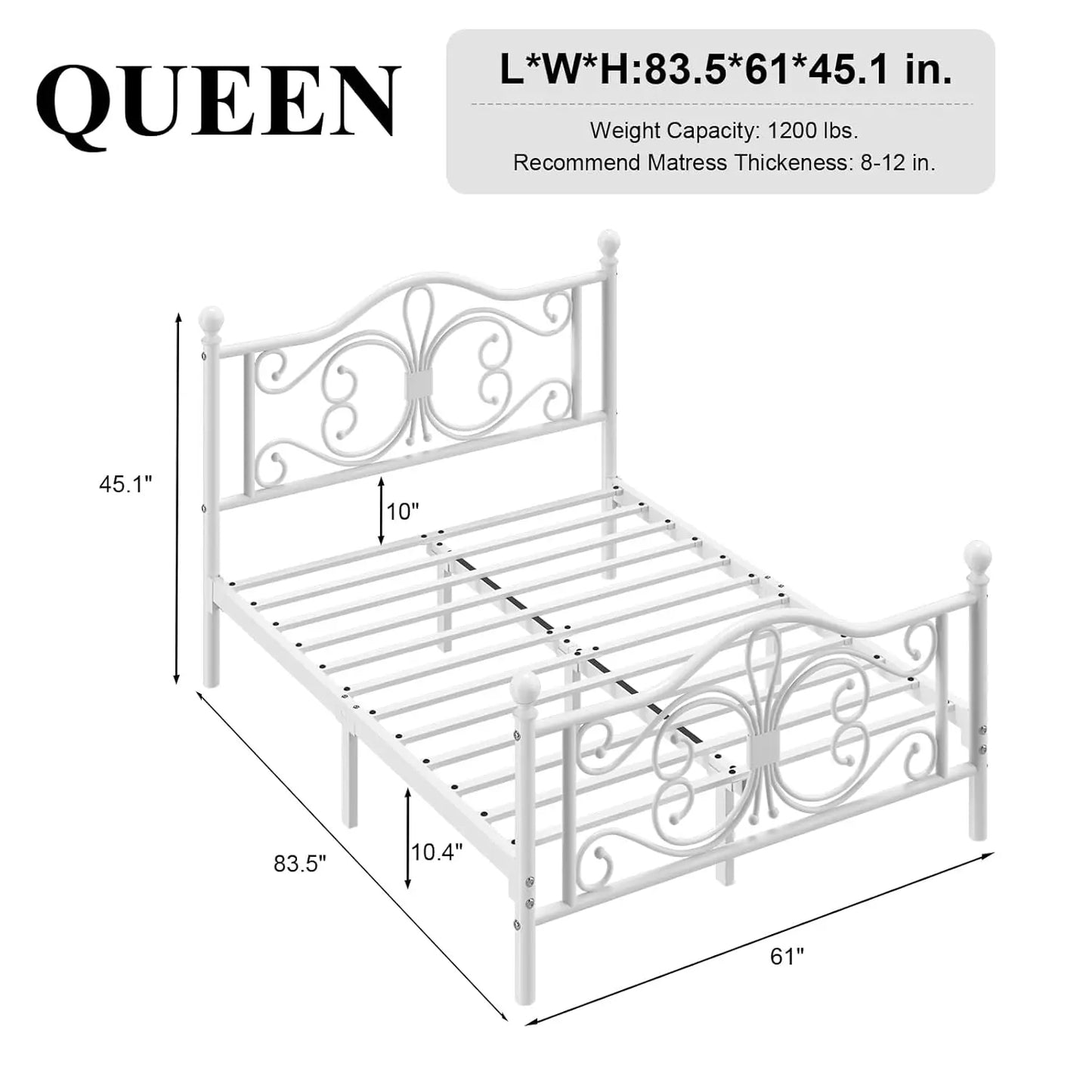 Metal Platform Bed Frame With Butterfly Pattern Headboard Footboard