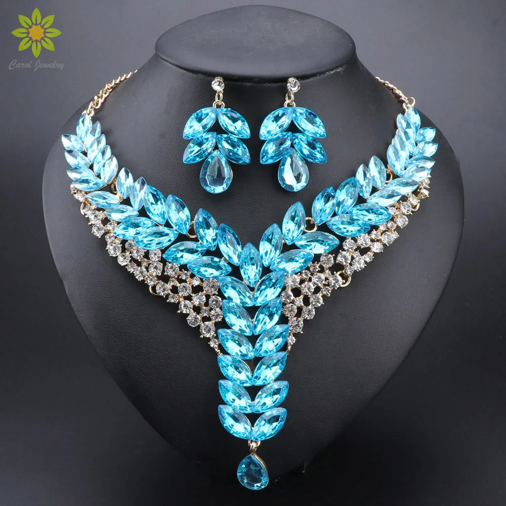 Austrian Crystal Bridal Necklace And Earring Jewelry Set