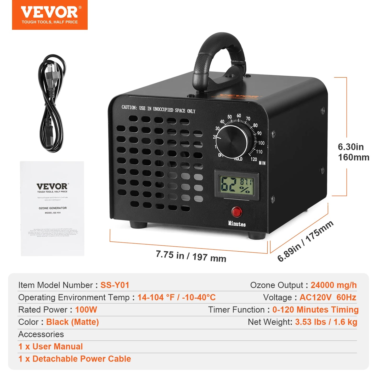 VEVOR Ozone Generator 12000 36000 24000 Mg Odor Remover