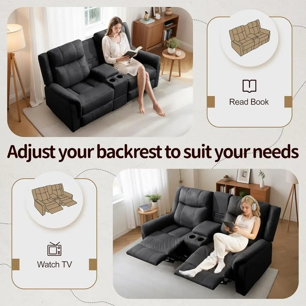 Reclining Loveseat With USB Ports, Cup Holders, And US Outlets