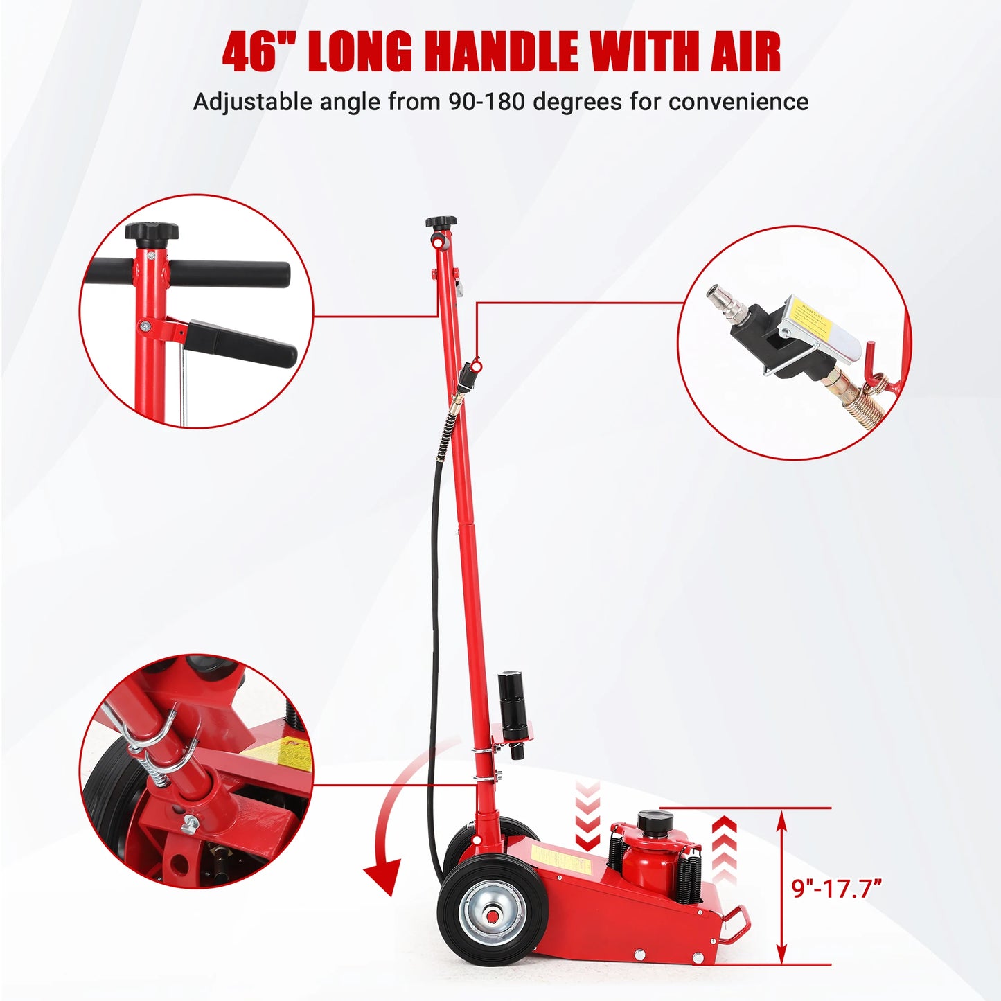HiMISS 30 Ton Air Hydraulic Floor Jack With Dual Power Adapters