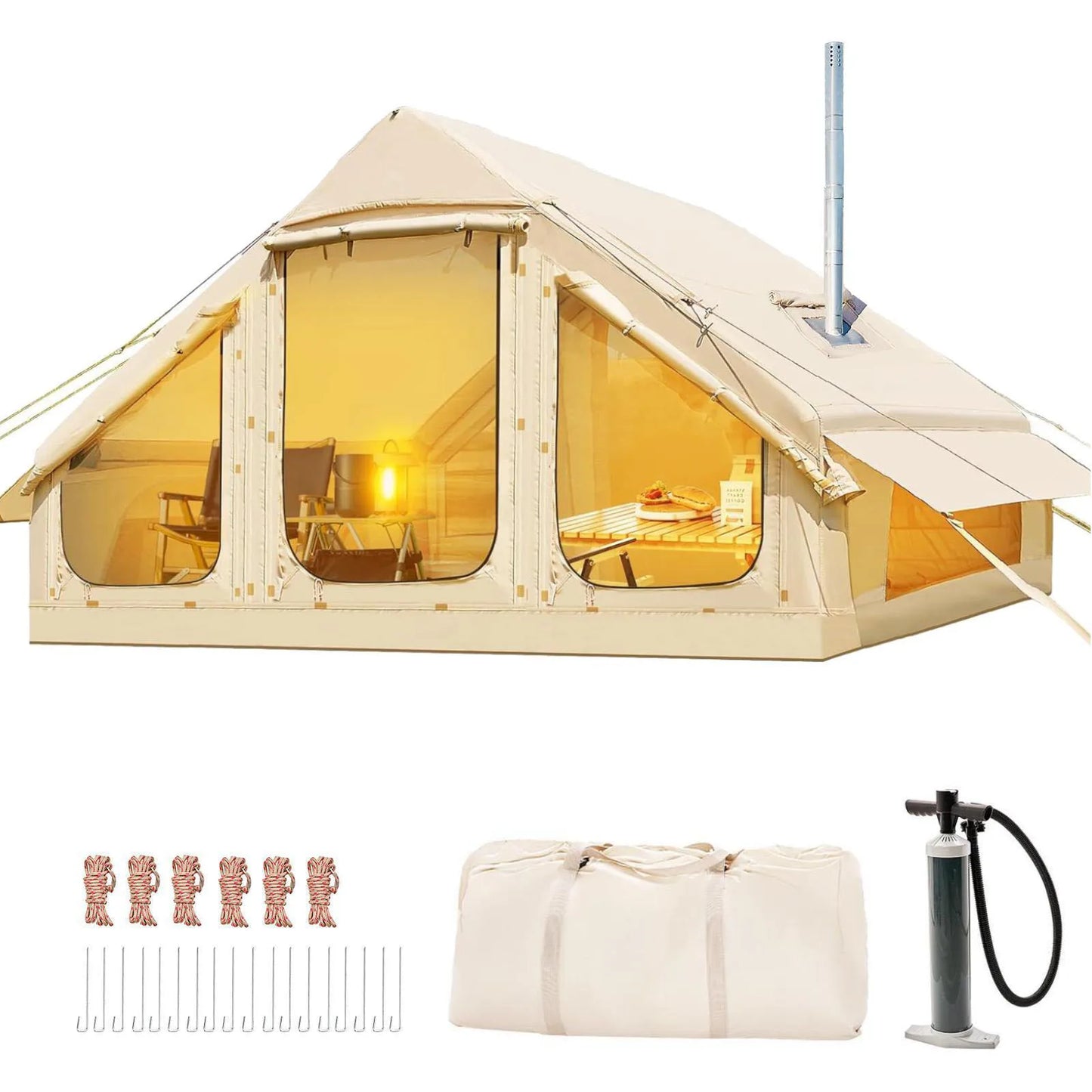 Inflatable Family Tent With Skylight Hand Pump And Chimney