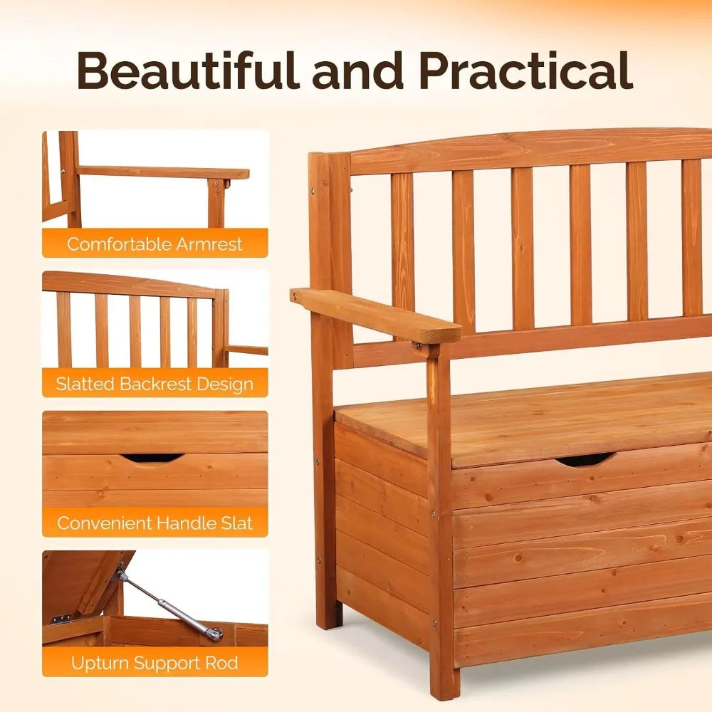 Outdoor Wood Storage Bench With Seating For Deck And Patio
