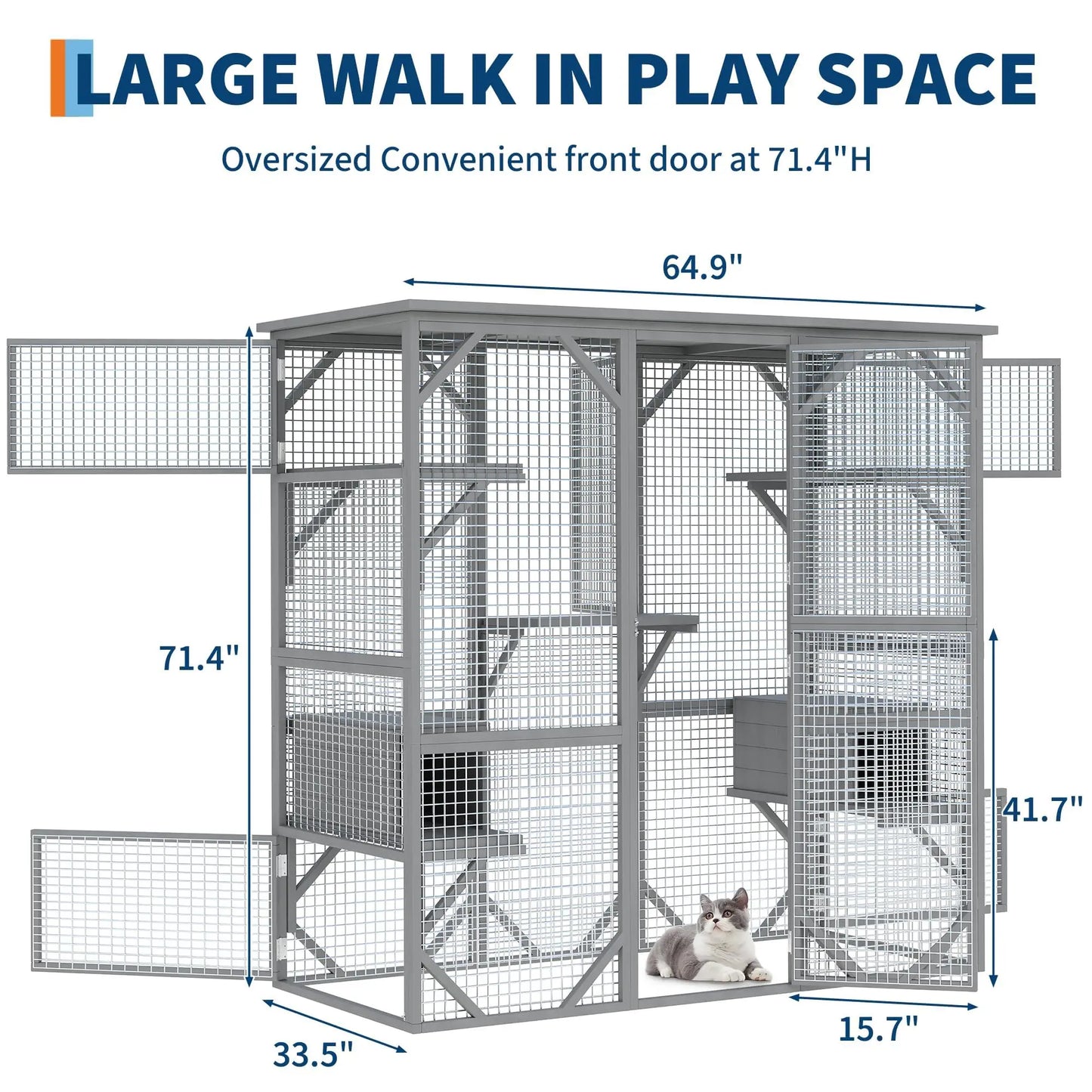 HiMISS Walk-In Catio Weather-Resistant Cedar Cat Enclosure With Locking Doors