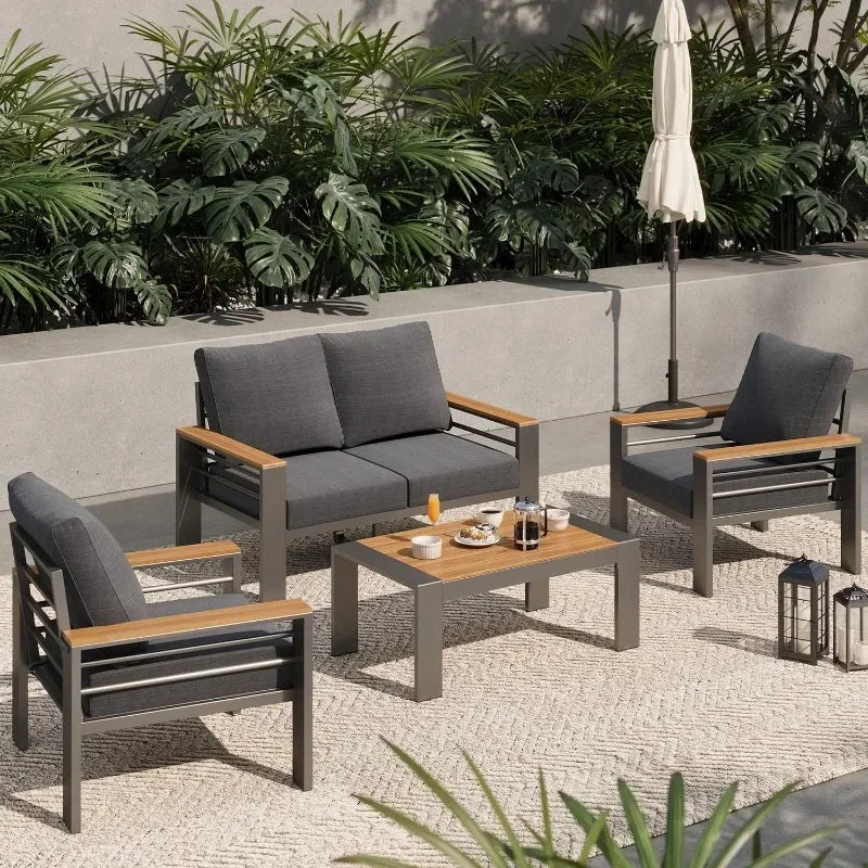 Aluminum Outdoor Patio Furniture Set 7 Seat Sectional With Coffee Table