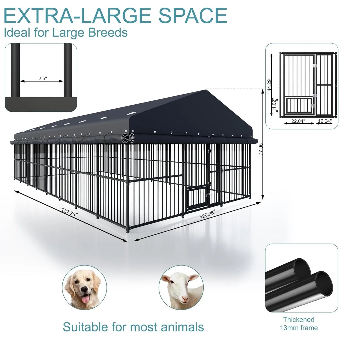 XIUWO Heavy Duty Outdoor Dog Kennel With Triple Locks