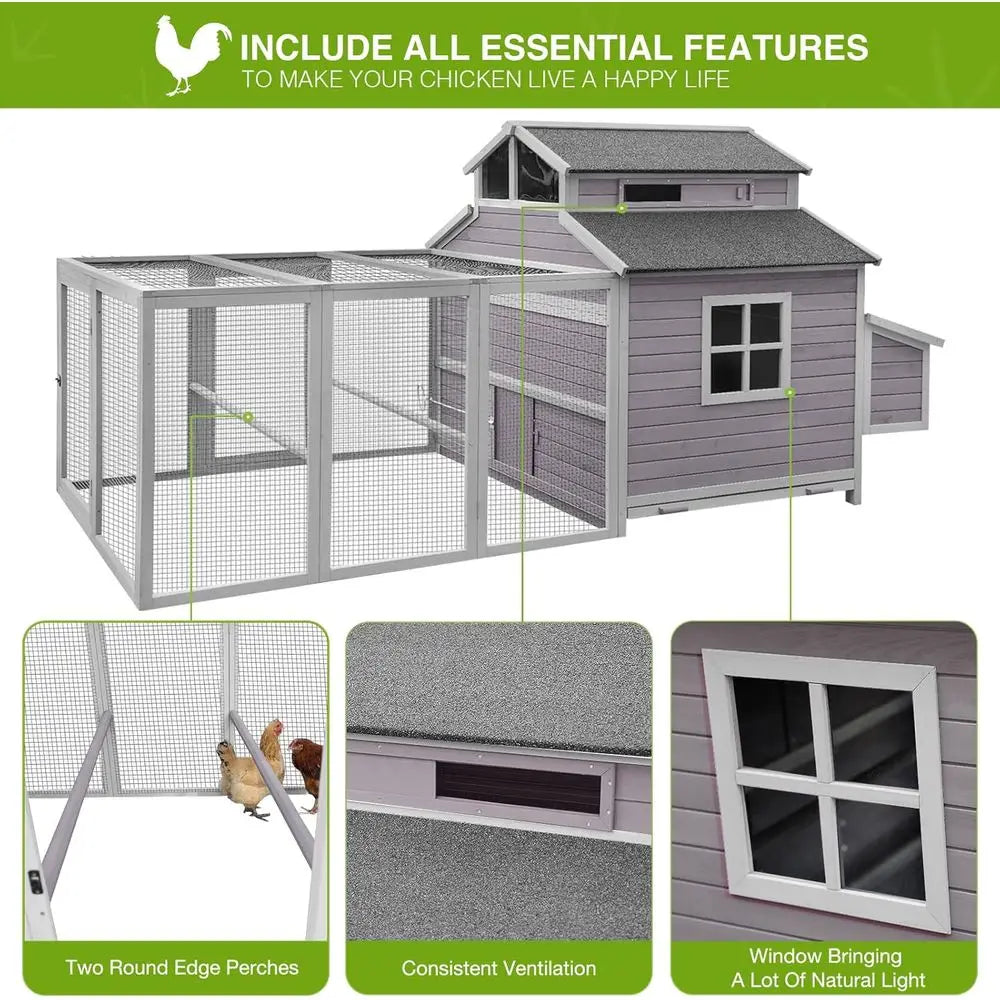 Wooden Chicken Coop With Run And Nesting, Durable Outdoor Shelter