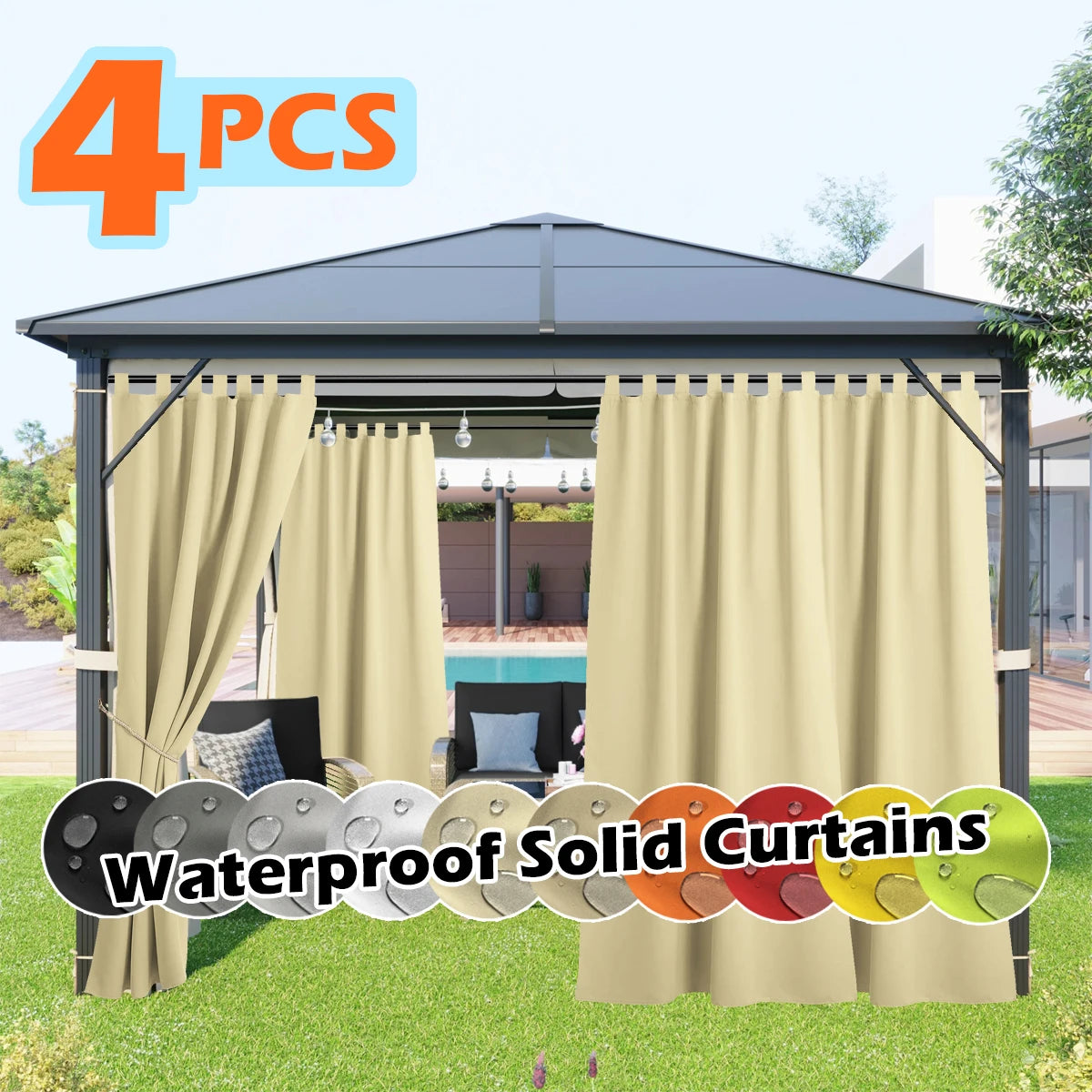 SABALANICA 4 Panels Outdoor Curtains Waterproof UV Resistant