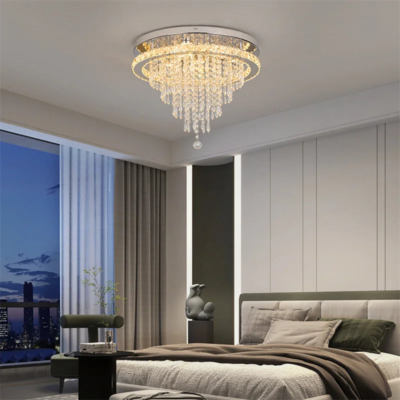 GreeLustr Modern Minimalist Dimmable LED Crystal Chandelier With Remote