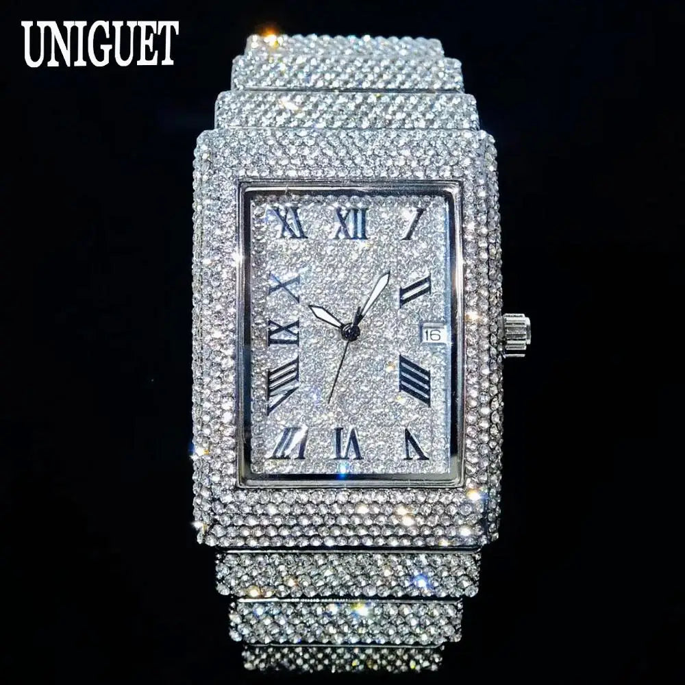 Ditaling Luxury Men Rectangle Stainless Steel Wristwatch With Calendar