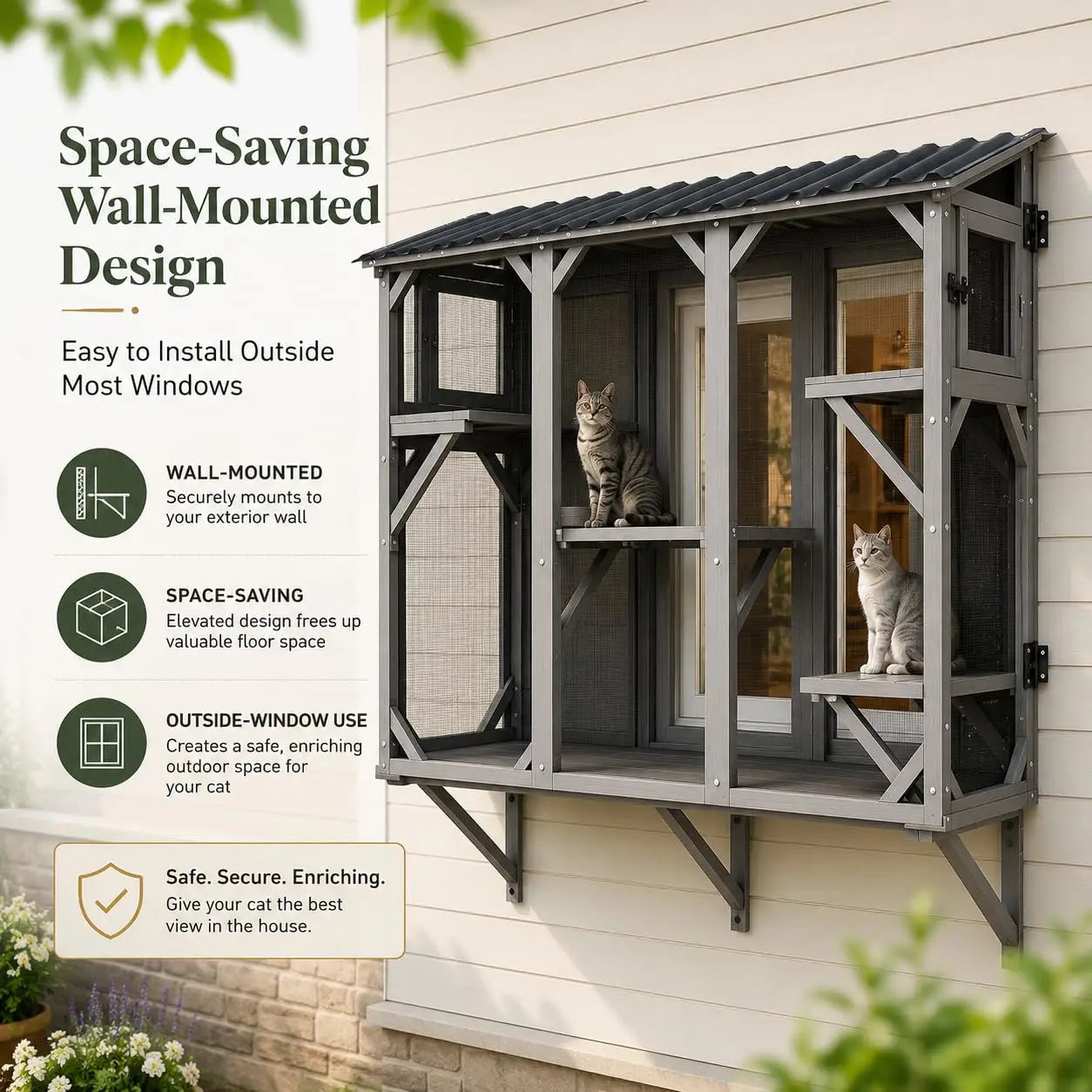 HiMISS Catio Cat Enclosure Window Box With UV Roof All Weather
