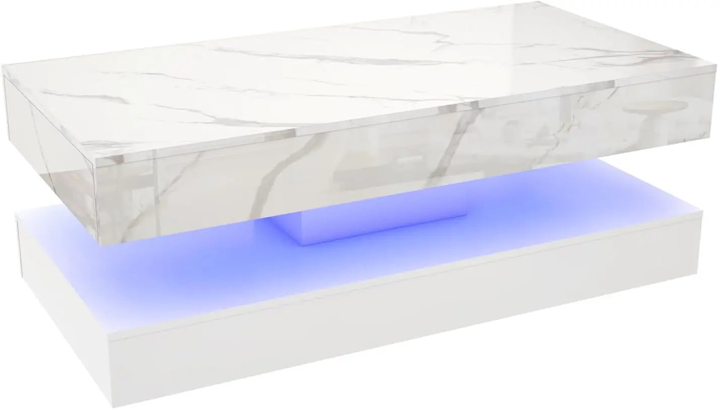 QiaoShiRen Modern LED Coffee Table With Two Storage Drawers