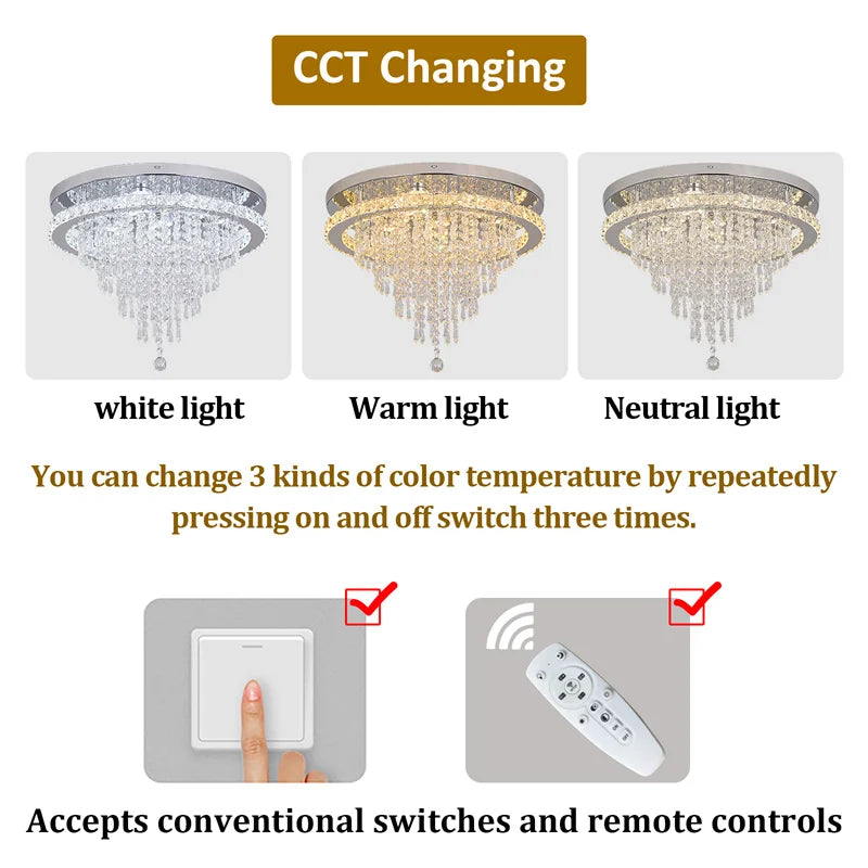 GreeLustr Modern Minimalist Dimmable LED Crystal Chandelier With Remote