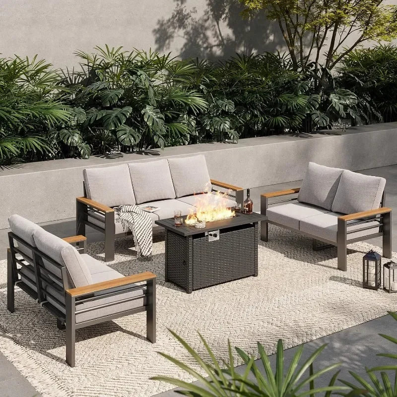Aluminum Outdoor Patio Furniture Set 7 Seat Sectional With Coffee Table