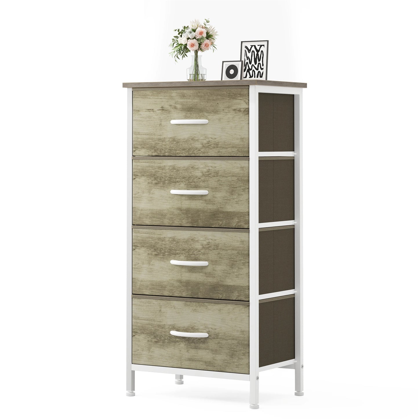 JHK Four Drawer Fabric Cabinets Living Room With Metal Frame