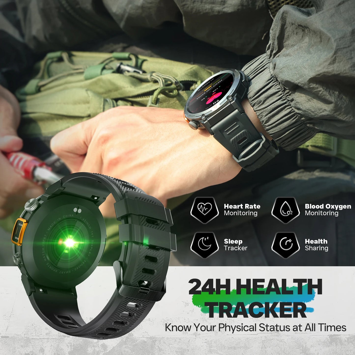 EIGIIS KE3 Bluetooth Smartwatch For Men Health Monitor
