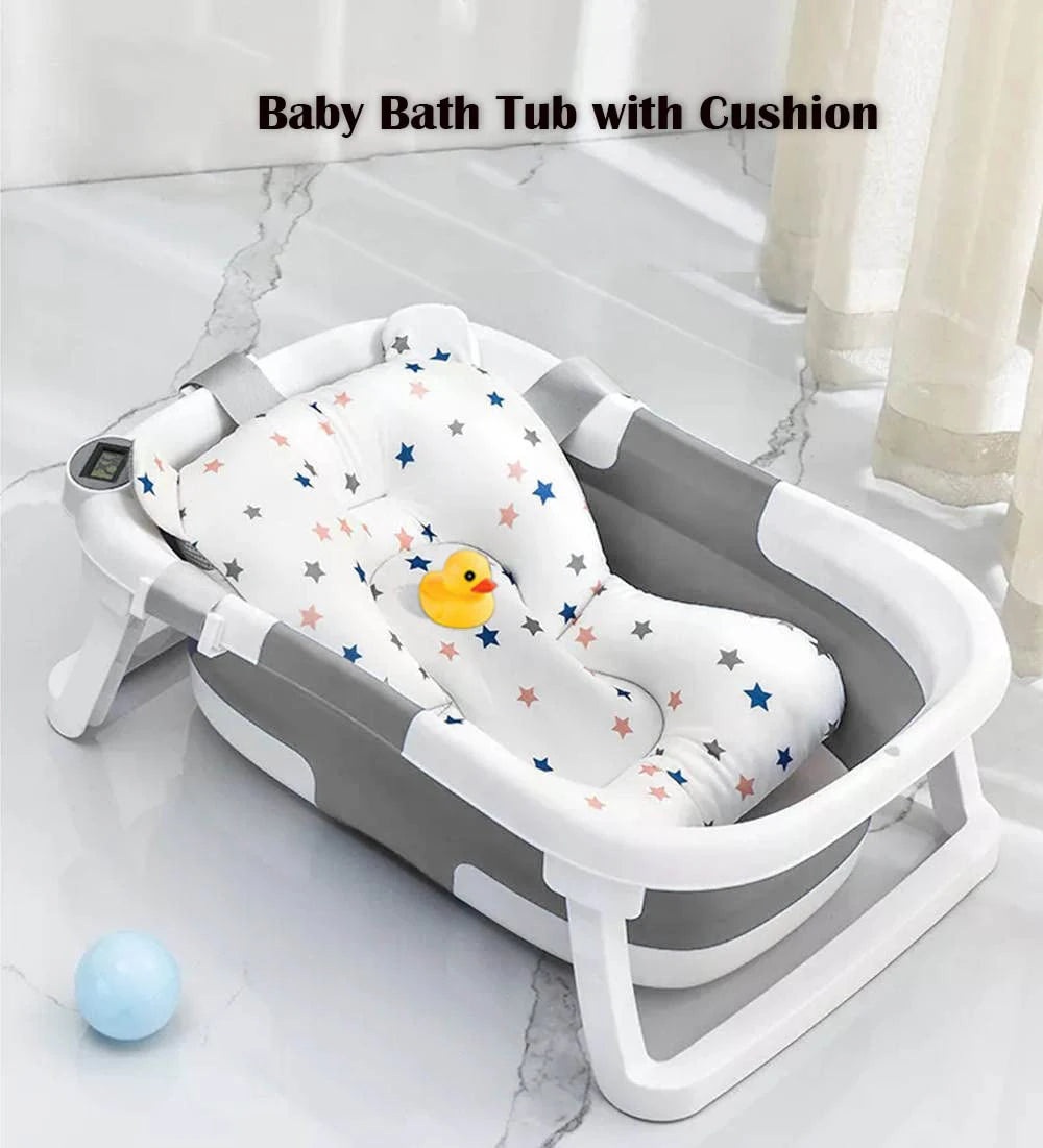 Baby Bath Tub With Cushion Thermometer Foldable Design