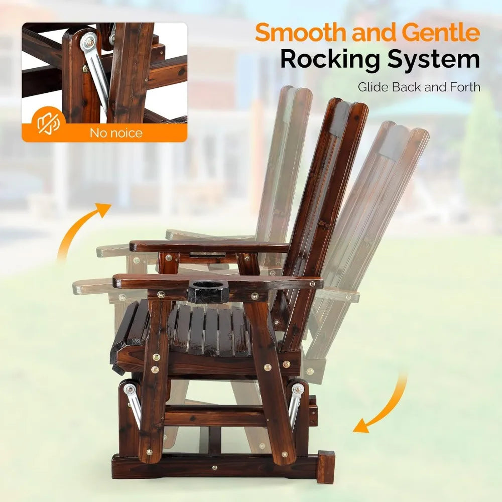 Rustic Outdoor Bamboo Glider Chair With Cup Holder And Smooth Rocking