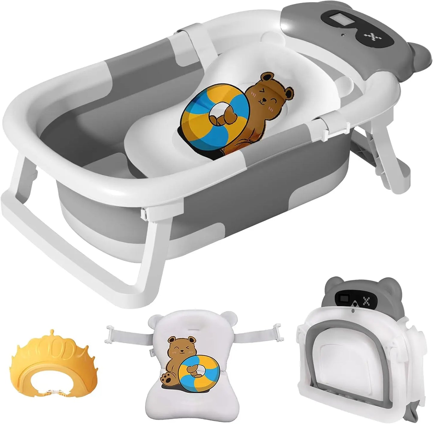 Baby Bath Tub With Cushion Thermometer Foldable Design