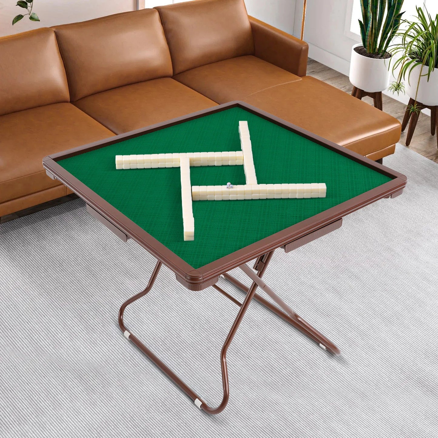 Foldable Square Mahjong Table With Four Cup Holders And Drawers