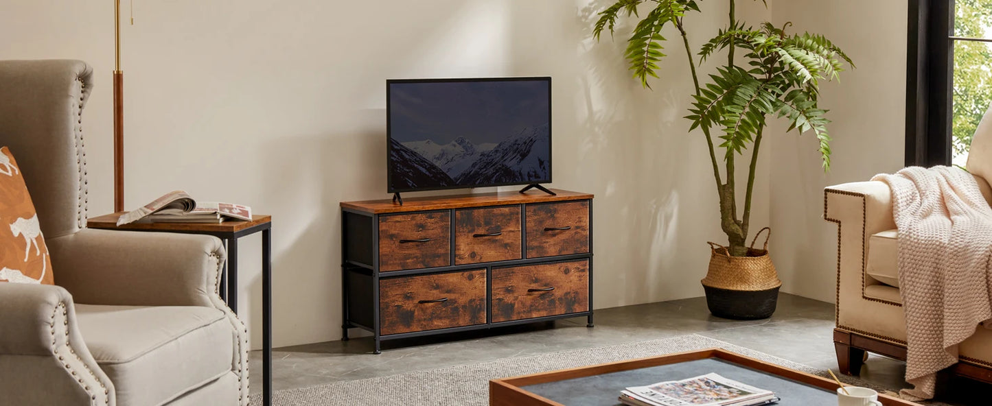 JHK Living Room Display Cabinet With Five Fabric Drawers