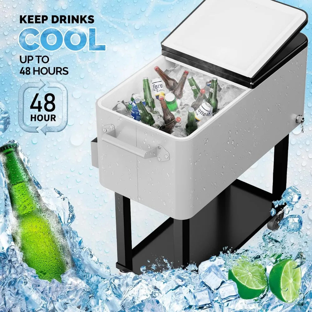 Rolling Ice Chest Cooler Cart With Wheels For Outdoor Parties