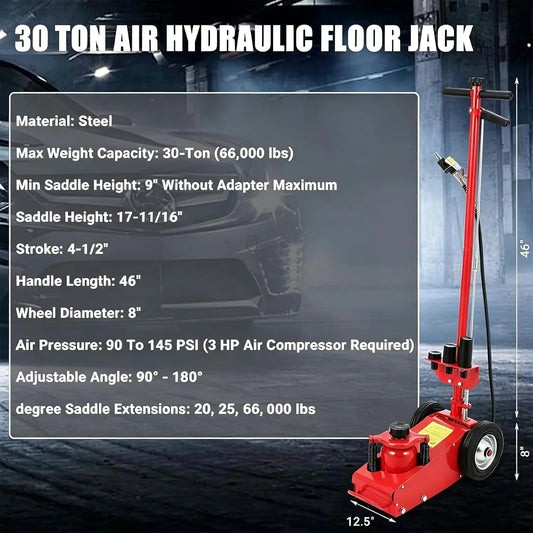 HiMISS 30 Ton Air Hydraulic Floor Jack With Dual Power Adapters
