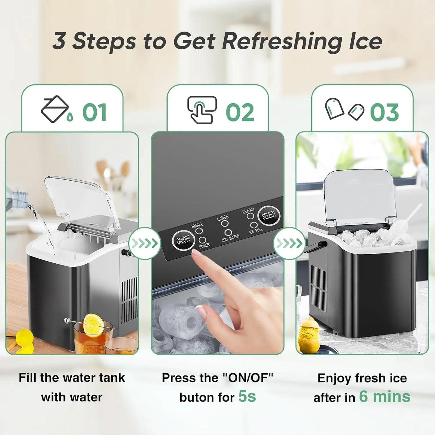 Portable Countertop Ice Maker With Fast Ice And Self Cleaning