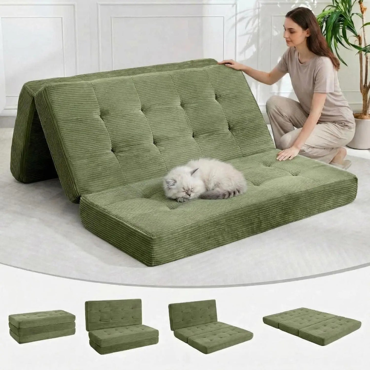 Convertible Sleeper Sofa 5-In-1 Folding Mattress Fixed Frame